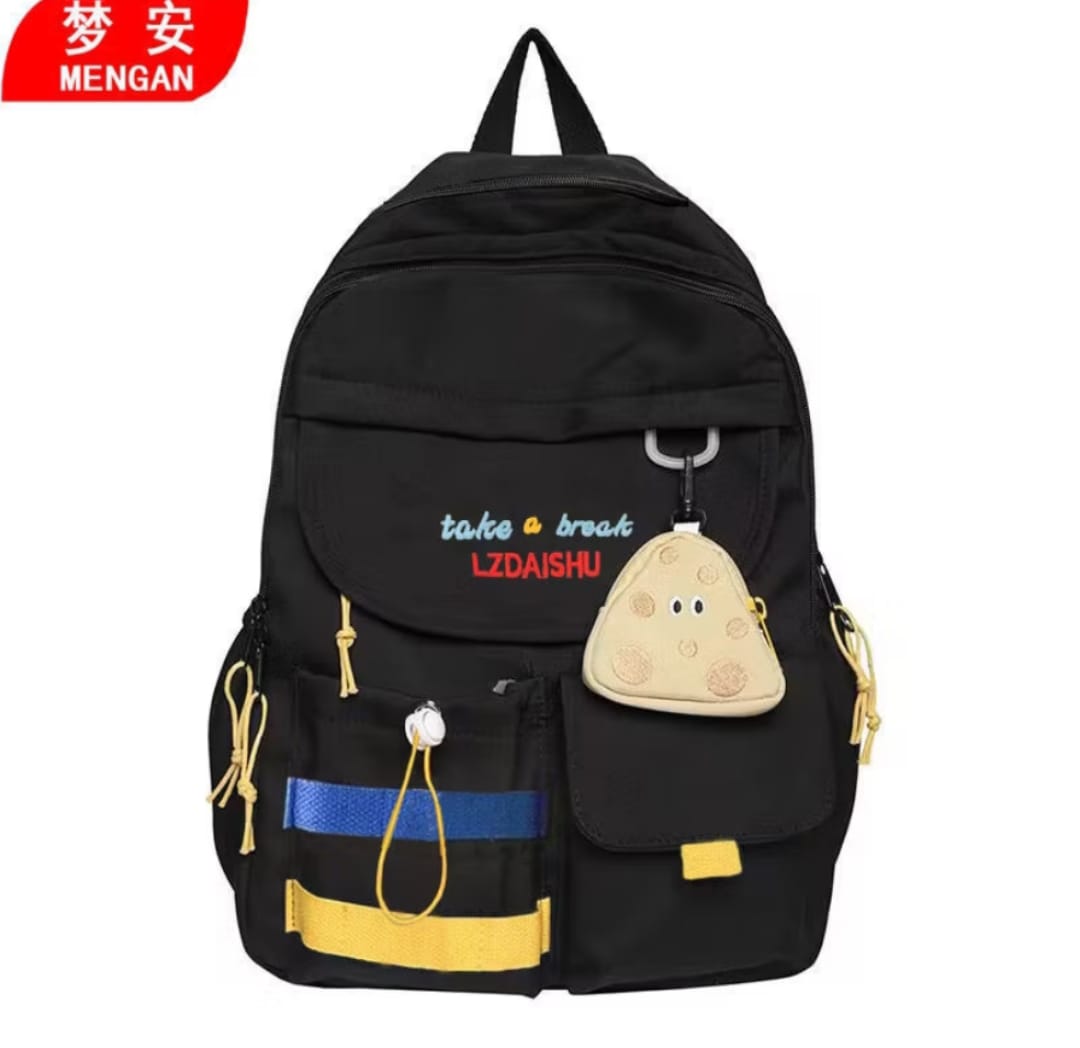 Stylish Black Backpack with Cute Mouse Coin Pouch