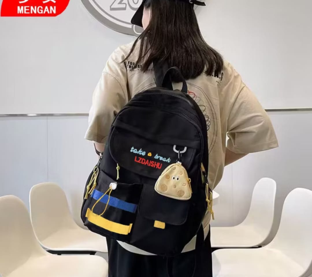 Stylish Black Backpack with Cute Mouse Coin Pouch