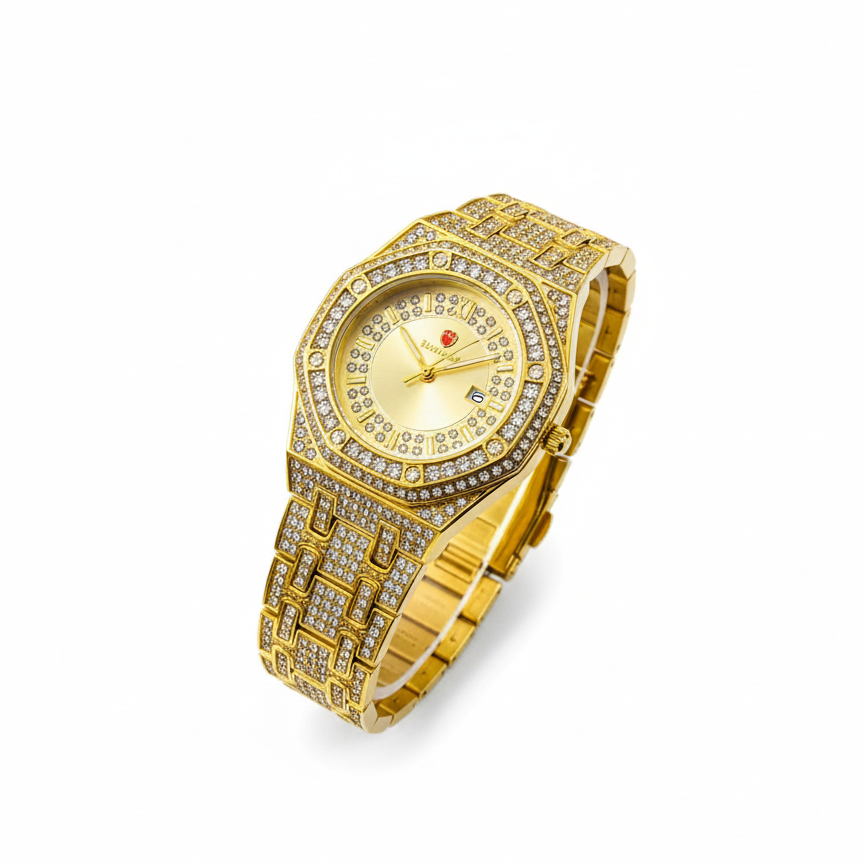 Luxury Gold Diamond Wrist Watch Quartz Unisex Style