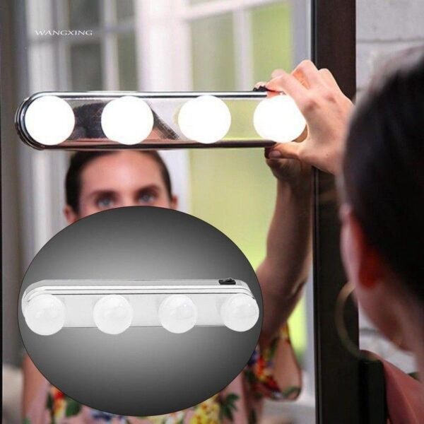 4 LED Bulbs with Cordless Battery Operation & Suction Cup Install for Makeup