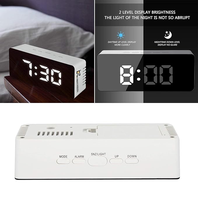 Digital LED Mirror Alarm Clock – Time & Temperature