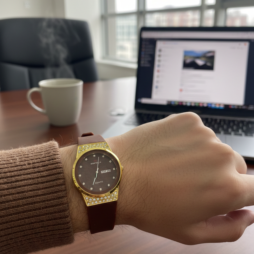 Ladies Stylish Brown Watch – Comfortable Rubber Strap