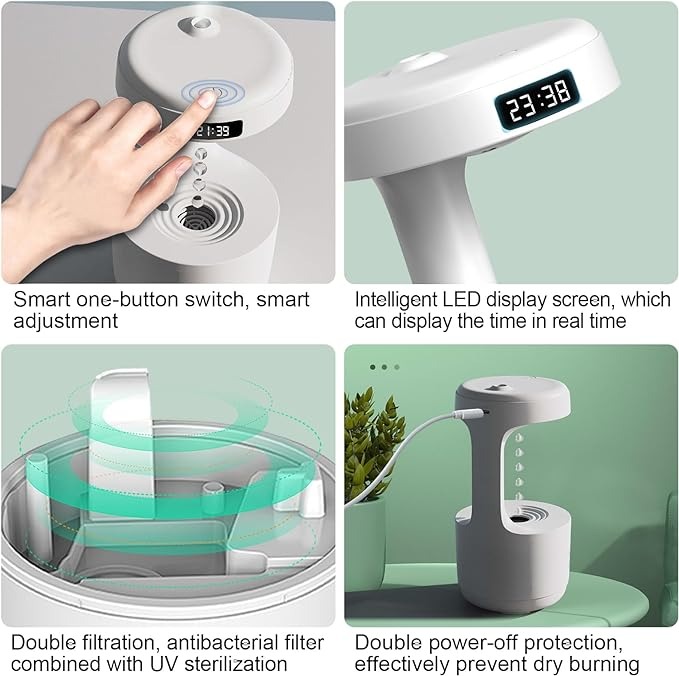 Antigravity Humidifier – Ultra-Quiet Water Drop LED Air Moisturizer
