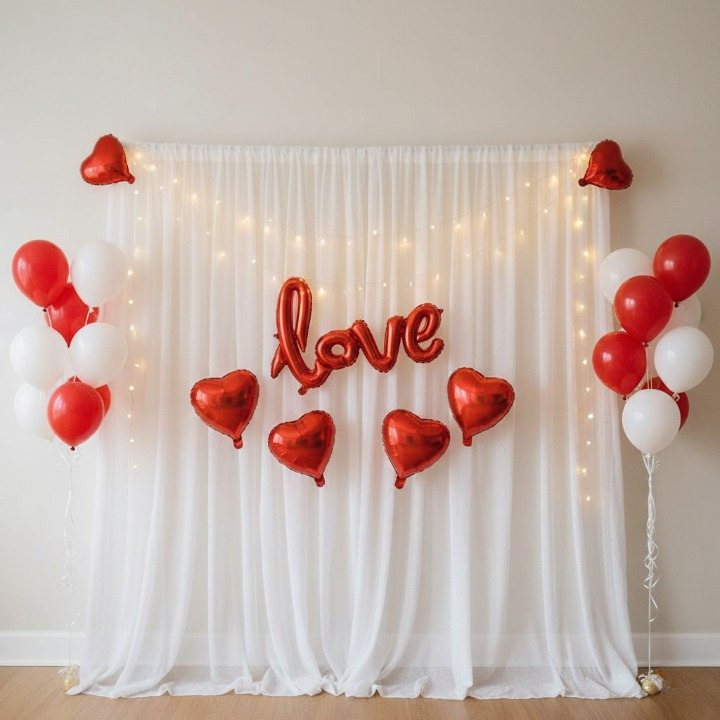 Romantic Tent Decoration Set – 32 Pcs LED Lights, Balloons & Backdrop for Bedroom