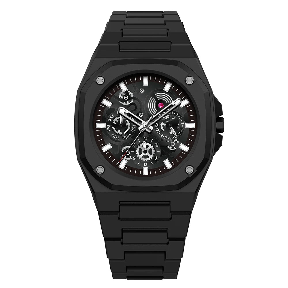 Black Stainless Steel Men’s Watch – Luxury Multi-Dial Design
