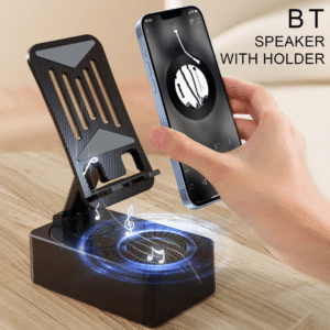 3-in-1 Foldable Rotating Mobile Phone Stand with Built-in Bluetooth Speaker – Adjustable Desktop Holder for Smartphones