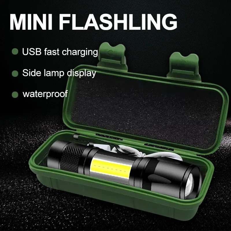 Portable LED Flashlight – Rechargeable Mini Torch with Side Light