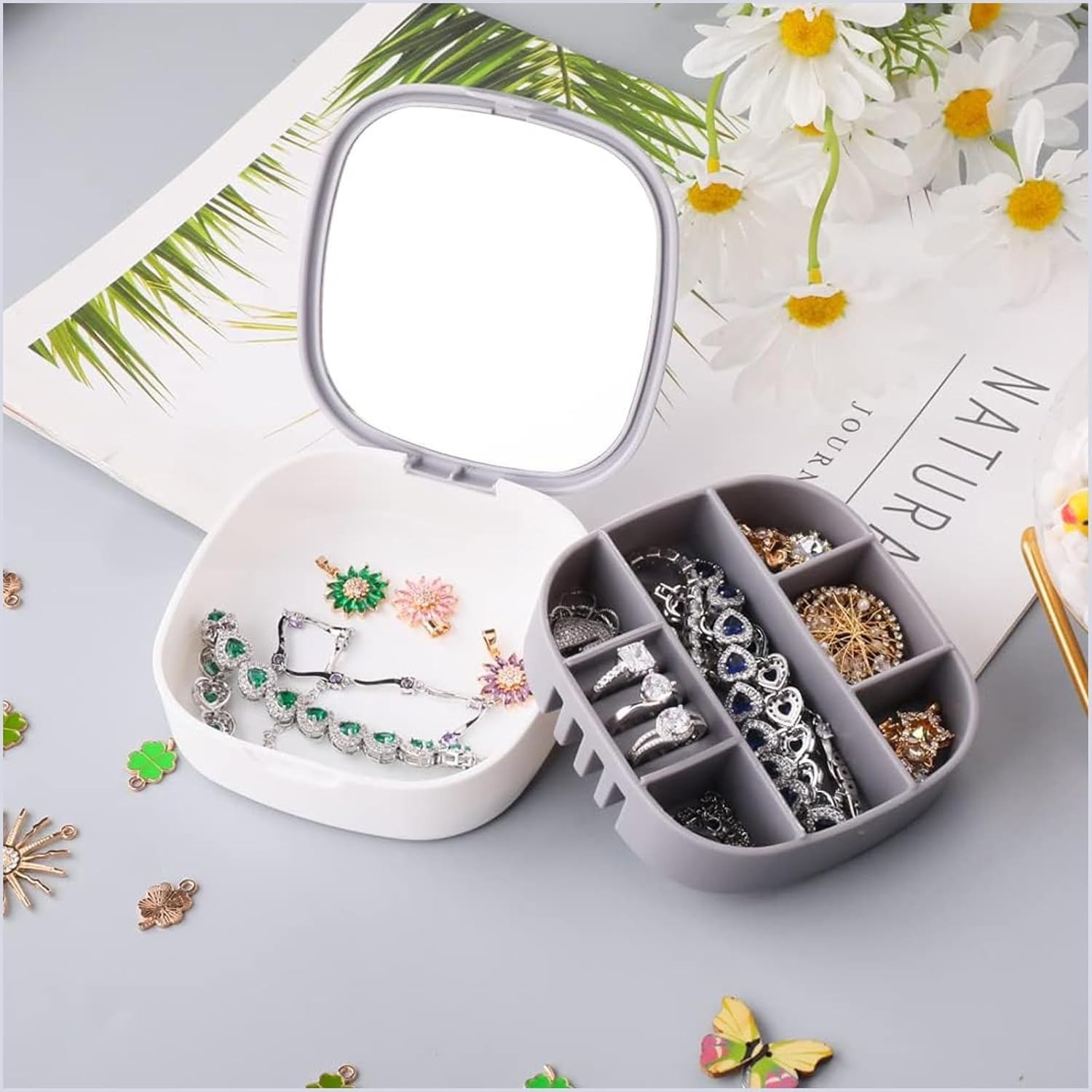 Portable Jewelry Box with Mirror – Compact Travel Case