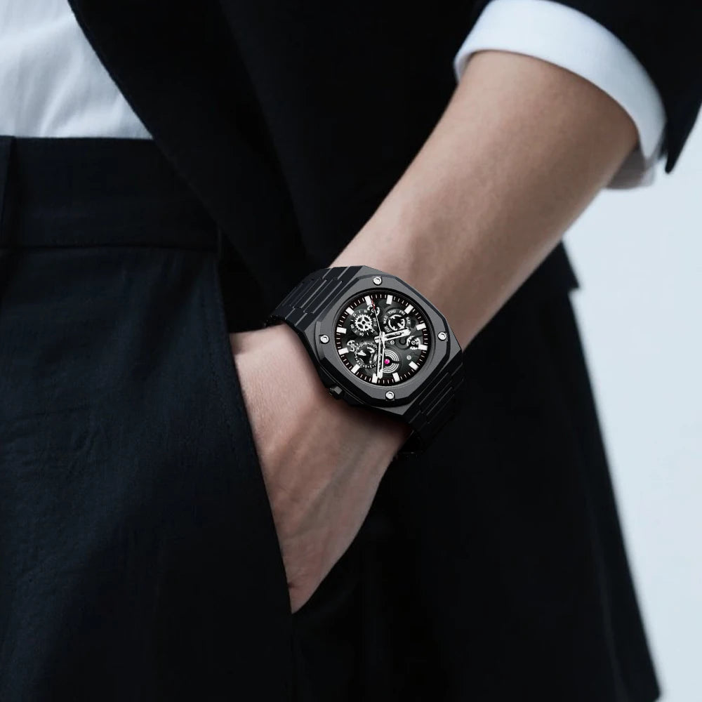 Black Stainless Steel Men’s Watch – Luxury Multi-Dial Design